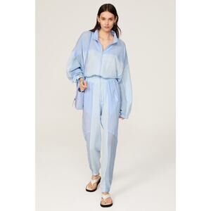 Paradised Blue Colorblock Long Sleeve Sporty Zip Up Jumpsuit Size Medium